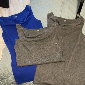 Express loose neck workwear casual tank bundle of 3 med grey blue